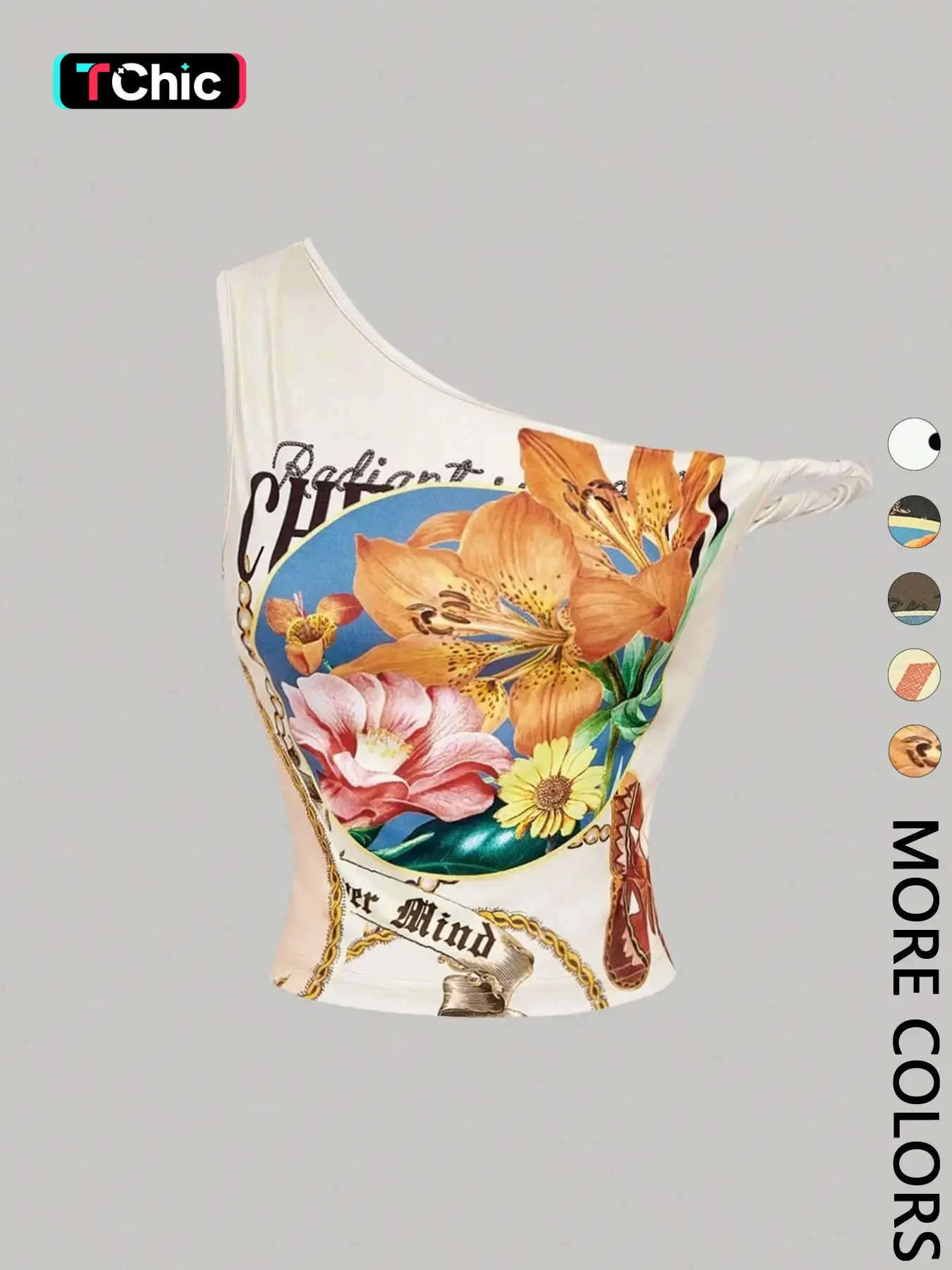 1 Spring Summer One Shoulder Floral Crop Top Women | Asymmetrical Backless Twisted Strap Slim Fit Cropped Tank | Y2K Retro Baddie Chic Style for Vacation Beach Festival Daily Wear