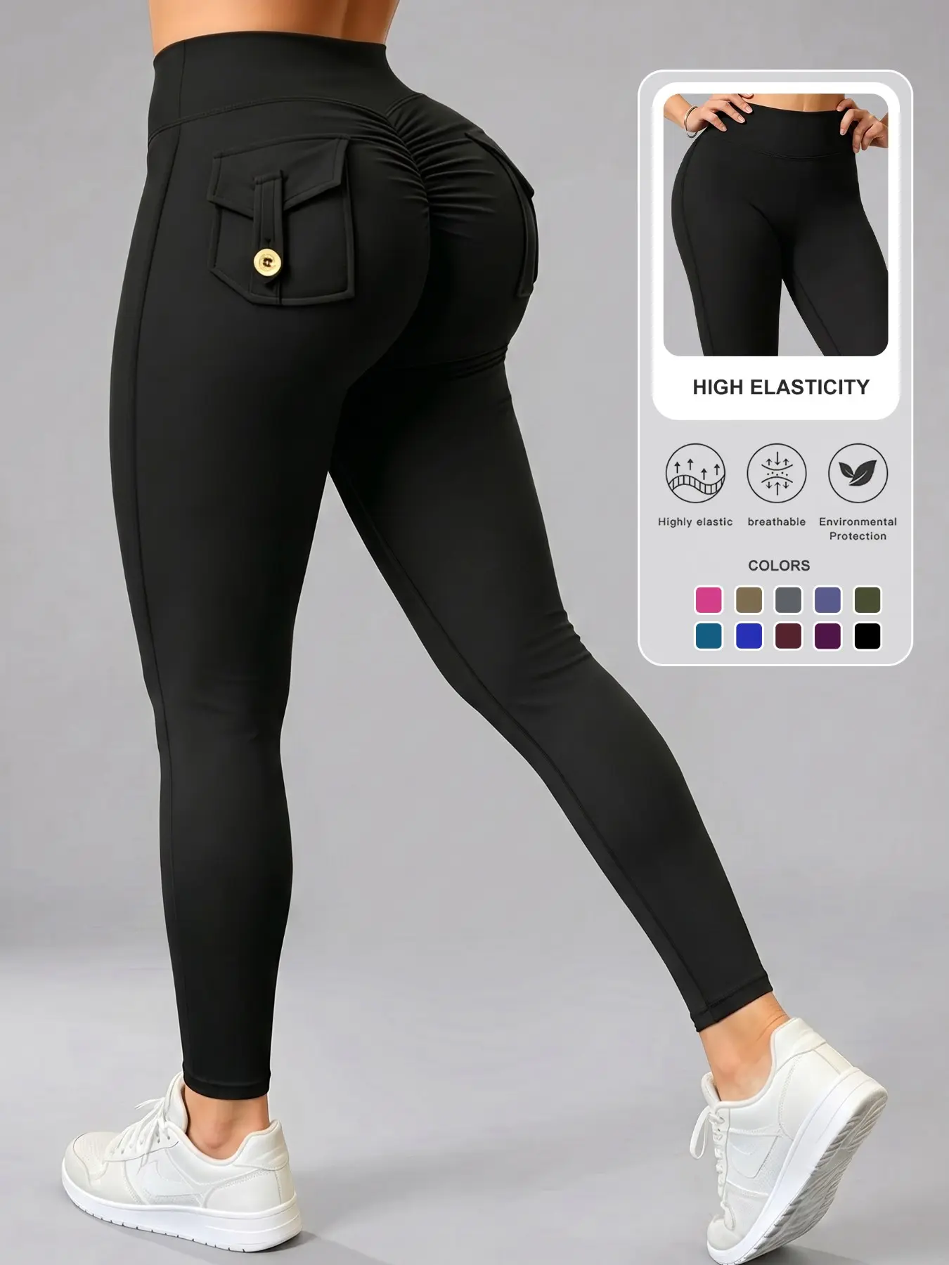Women's High-Waisted Sporty Skinny Trousers, Athletic Skinny Pants, Ruched Butt-Lifting Yoga Pants, High Waist Sportswear, Comfortable for All Seasons, Ideal for Active Lifestyle