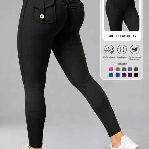 【Black Friday】Women's Sporty High-Waisted Skinny Trousers, Ruched Butt-Lifting Yoga Pants, Sportswear for All Seasons, Activewear, Athletic Bottoms for Workout, Comfortable Fabric
