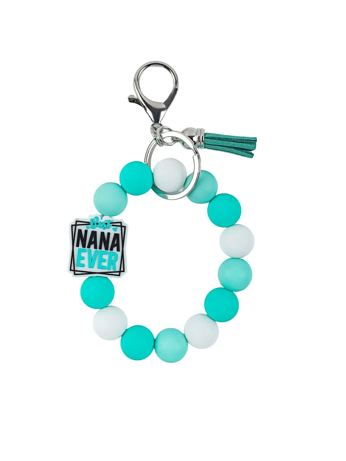 1pc NANA Theme Limited Mint Green And Pink Color Block Silicone Keychain, Keychain for purse, Soft Keychains "BEST NANA EVER" Pendant + Tassel Ornament / Lanyard Dual Design Key Ring Women'S Day / Birthday Gift for Grandma Heartwarming Gift Afforda