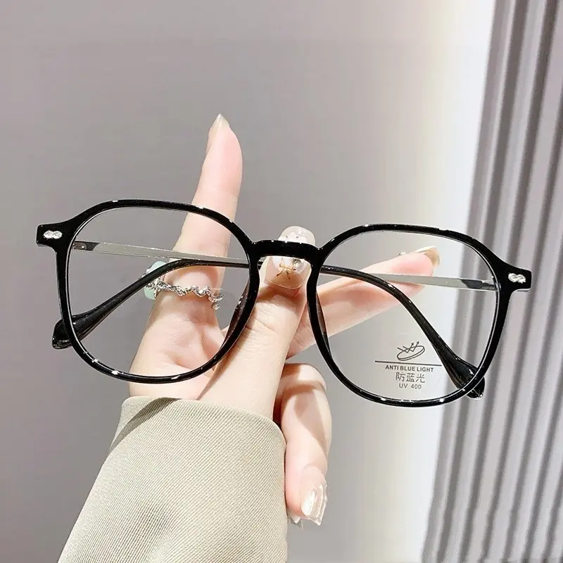 Unisex Cool Gray Silver Oversized Eyeglass Frames, Anti Blue Light Clear Lenses Support Custom Myopia & Reading Prescription for Daily Office Casual Wear