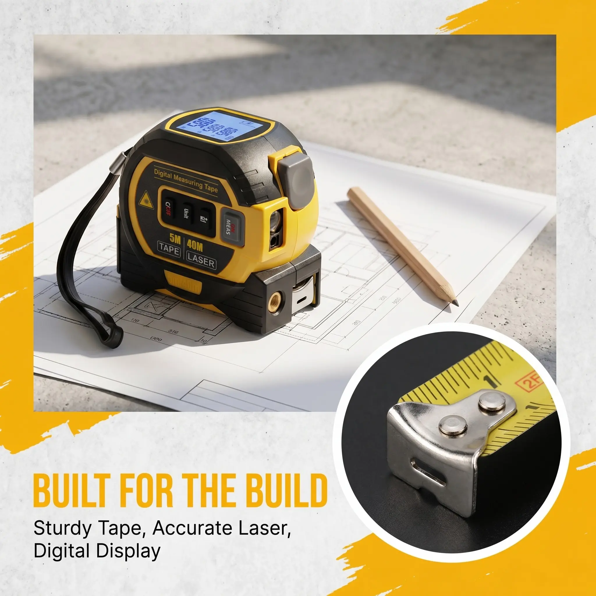 Laser tape measure 3 in 1 digital rangefinder infrared high-precision, Accurate laser, 40 meters/60 meters optional automatic locking LCD display screen volume area measurement Pythagorean theorem height measurement can be added or subtracted cumulat