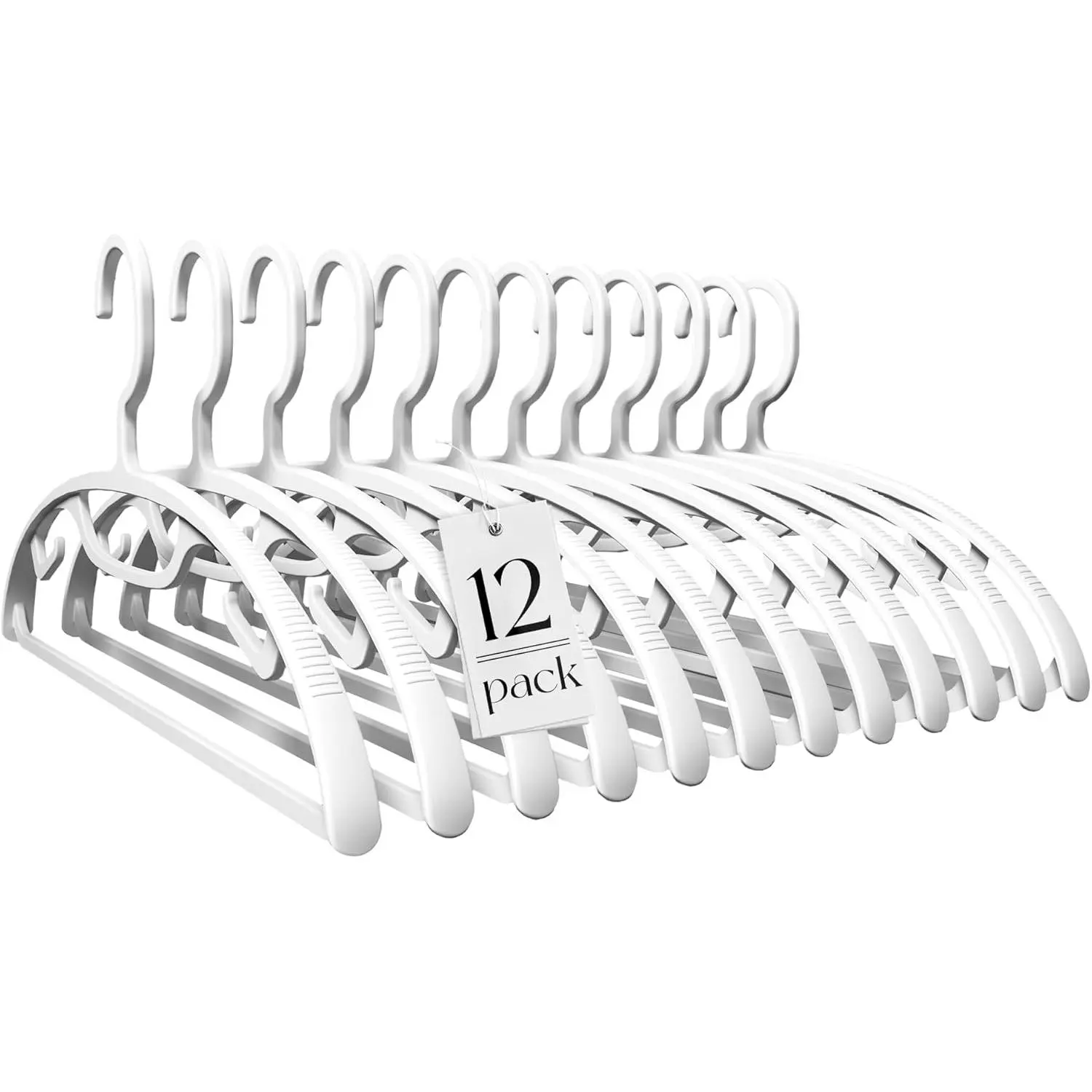 Plastic Clothes Hangers 12 Pack, Sweater Hangers No Shoulder Bump, Thick Heavy Duty Coat Hanger for Closet, White Wide Hanger with Non-Slip Hook for Sweaters, Suits, Dresses, Jackets, Pants