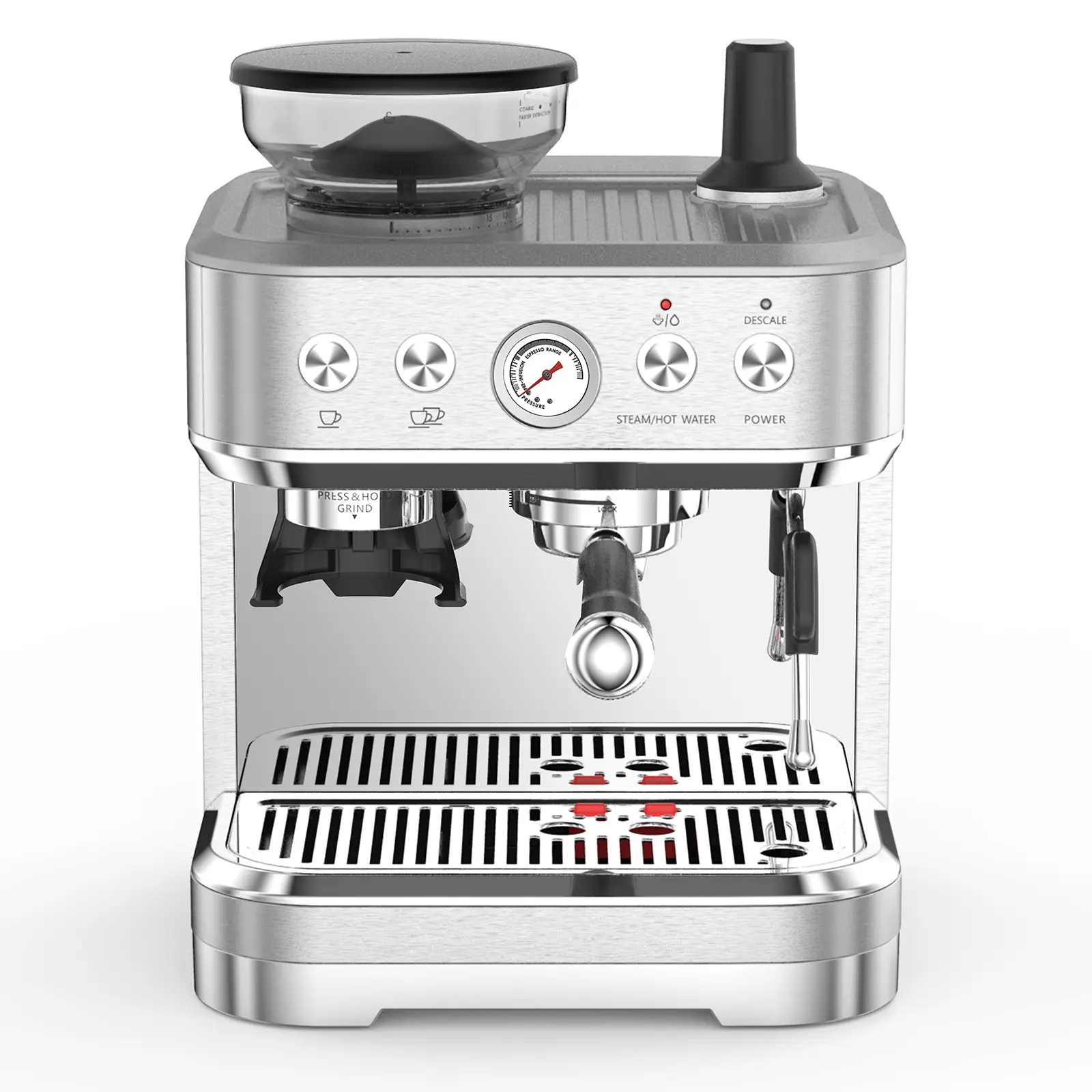 15Bar Espresso Machine with Milk Frother Steam Wand - Automatic Espresso Maker WithBuilt-in Burr Grinder and Milk Frother,Professional Stainless Steel Cappuccino Latte Machine With 67oz Water Tank,Home Barista Gift