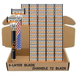 Classic Men's Durable Shaving Razor with 2pcs Non-Slip Handles & 72pcs Ultra-Sharpand Blades, Safe & Smooth, Holiday Gifts, Shaving Tool