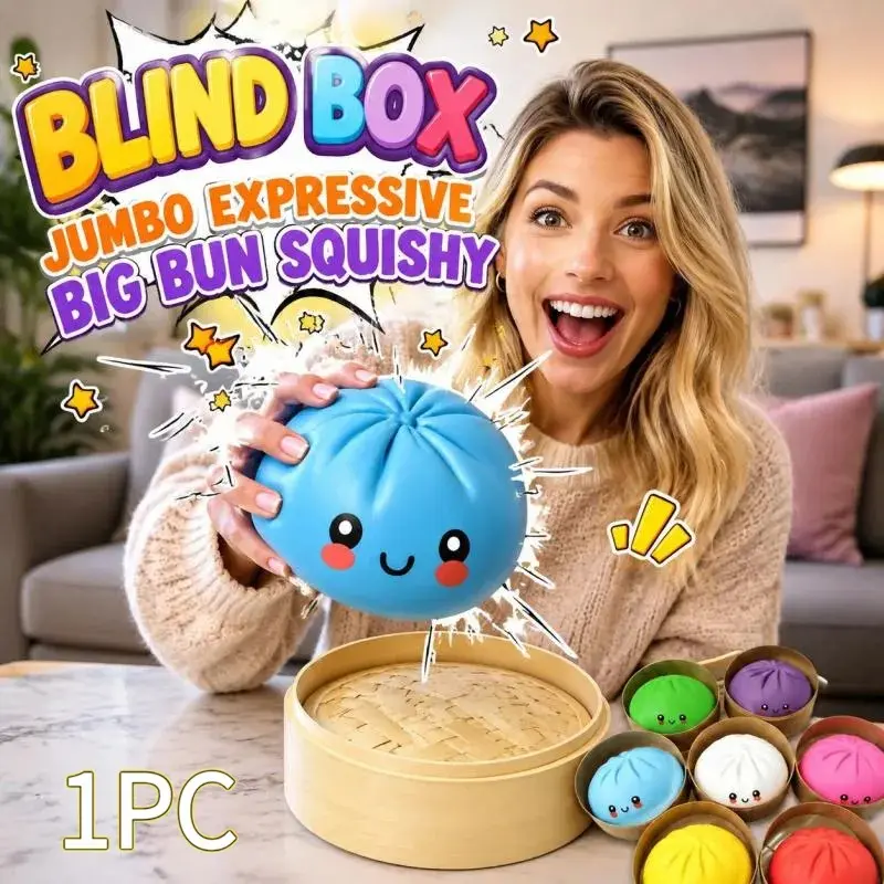 Jumbo Expressive Big Dumpling Squishy (10.6 inch) - Blind Box Surprise Bun Fidget Toy, Soft TPR Slow Rising Stress Relief Toy, Unboxing Mystery Squishy, Random Style per Pack, squishy fidgets, Adult stress relief toys