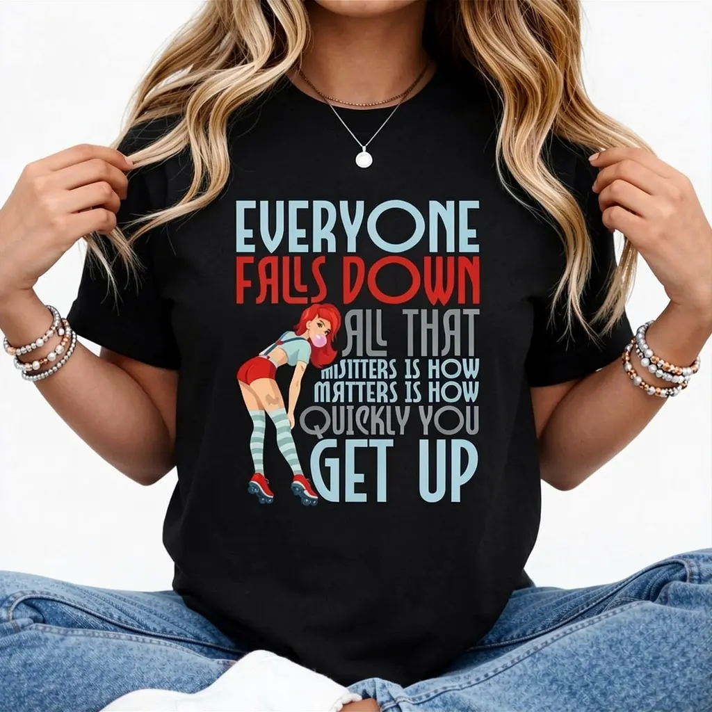 Everyone Falls Down - Roller Derby Roller Skating Skaters Summer Casual Shortsleeve Cotton T-Shirt