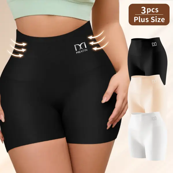 QUASTI 3 Pack Plus Size Seamless Boyshorts, High Waist Anti-Roll Safety Shorts for Under Dresses, Lightweight Basic Stretch Fabric for Daily Wear & Chafe Prevention, Soft, Fits, Comfortable, High-Waist Shaping Boyshorts & Boxers