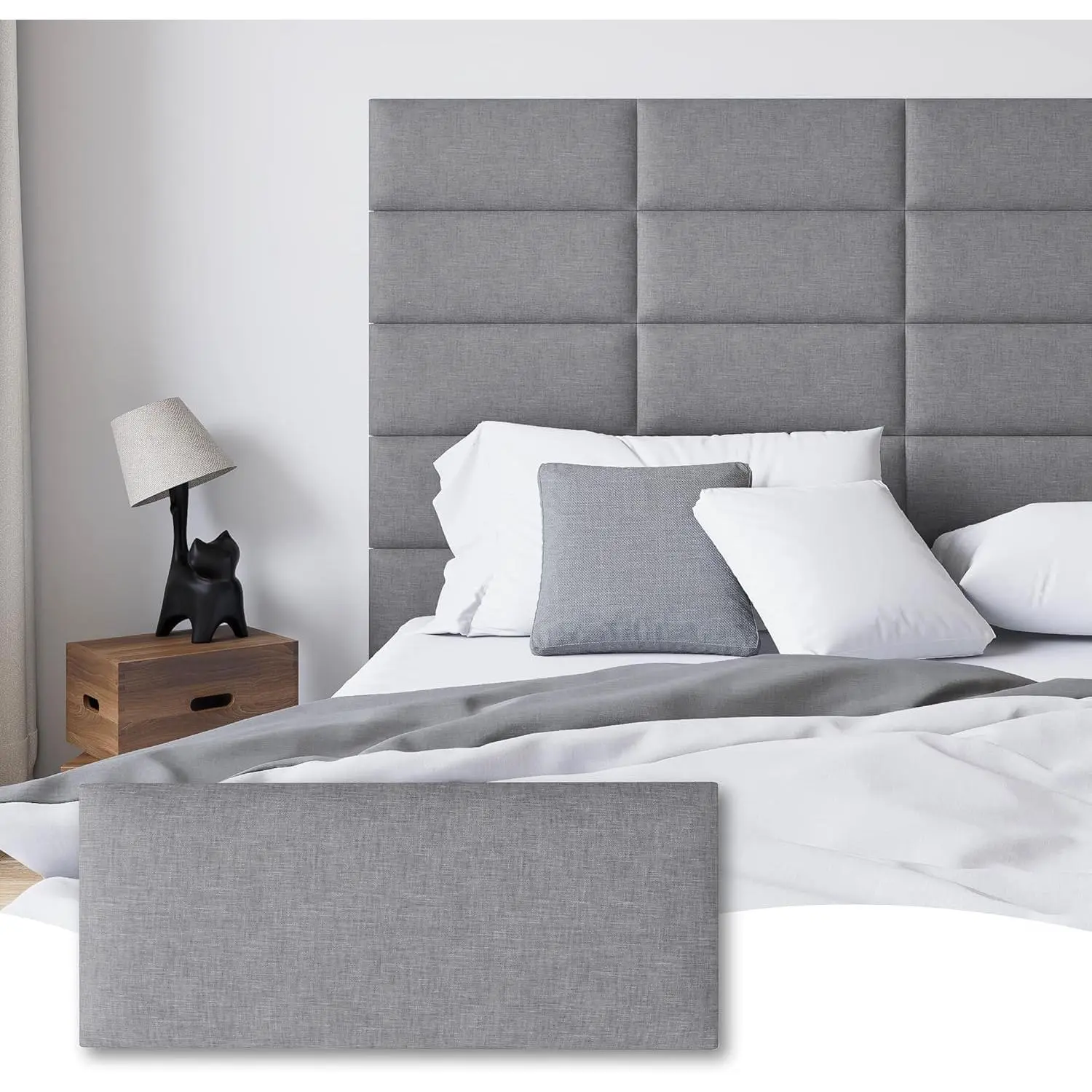 Peel and Stick Upholstered Wall Mounted Headboard  Size, 9 Panels Tufted Fabric Headboard,Wall Mounted Headboards, Interior Wall Panels for Bedroom, 10"x24" Dark Grey