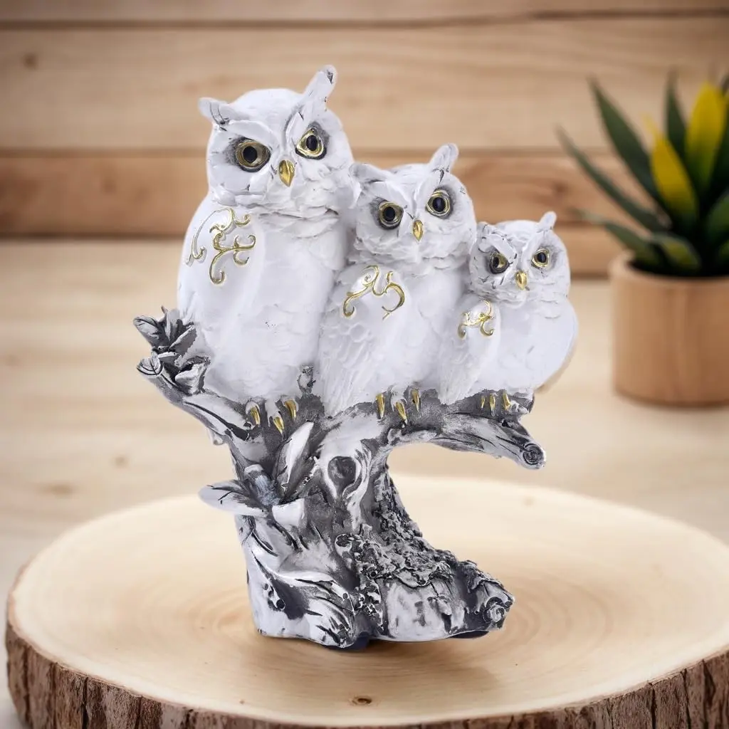 Vintage Resin Owl Family Statue, Rustic Home Decor, Durable Resin Sculpture, Perfect for Shelves, Desks, Fireplaces, Living Room, Unique Gift