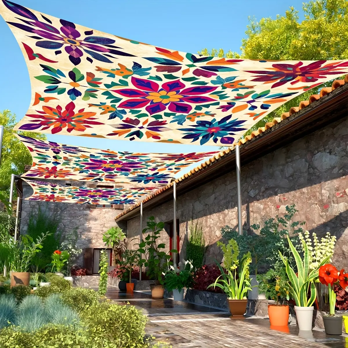 1pc Bohemian Mandala Pattern Gradient Color Outdoor Canopy Beach Sunshade Curtain, Outdoor Sun Shades For Patio - Thickened Sun Protection, Easy Installation & Storage, 6-Person Capacity for Garden, Courtyard, Poolside (Excludes Poles)