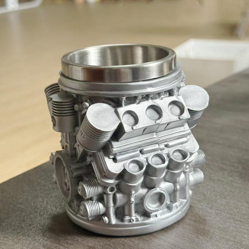 3D V6 Engine Shaped Coffee Mug, Novelty Mechanical Engine Design Cup, Food-grade Resin Car Enthusiast Gift, Realistic Piston Cylinder Texture Mug for Coffee Tea, Perfect for Home Office Garage Decor