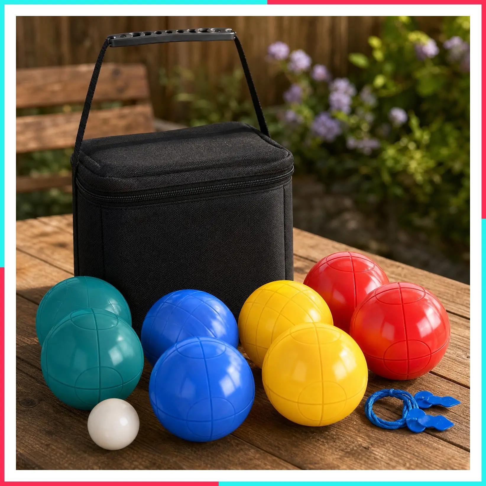 90mm Bocce Ball Set – Lightweight Beginner Bocce Balls with 8 Balls, Pallino, Case & Measuring Rope for Backyard, Beach, Lawn – Composite Plastic for Kids, Teens & Beginners