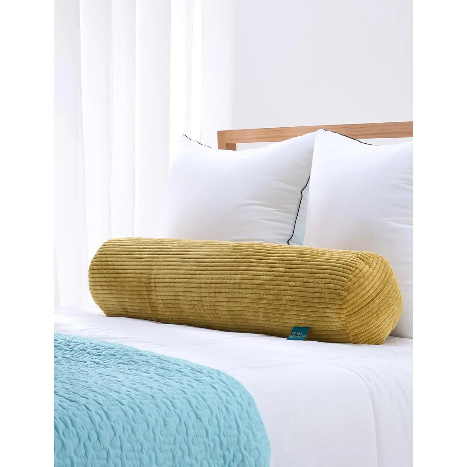 Long Cylinder Pillow–8x35.4 Inch Corduroy Lumbar Pillow, Shredded Sponge Filled for Neck, Back, Leg, Knee & Arm, Boho Decorative Throw Pillow Neck Roll for Couch, Sofa, Bed (Yellow)
