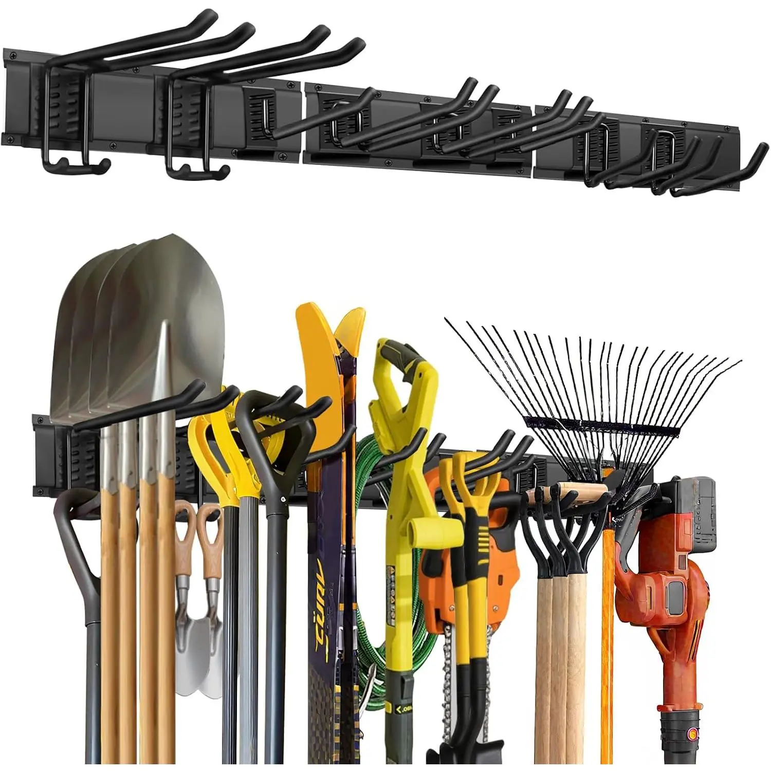48-Inch Garage Storage Tool Organizer with 8 Hooks - Heavy Duty Metal Rack for Garage Organization, Garden Tool Organizer - Wall Mounted Tool Hanger for Shovels, Ladders, Lawn Tools