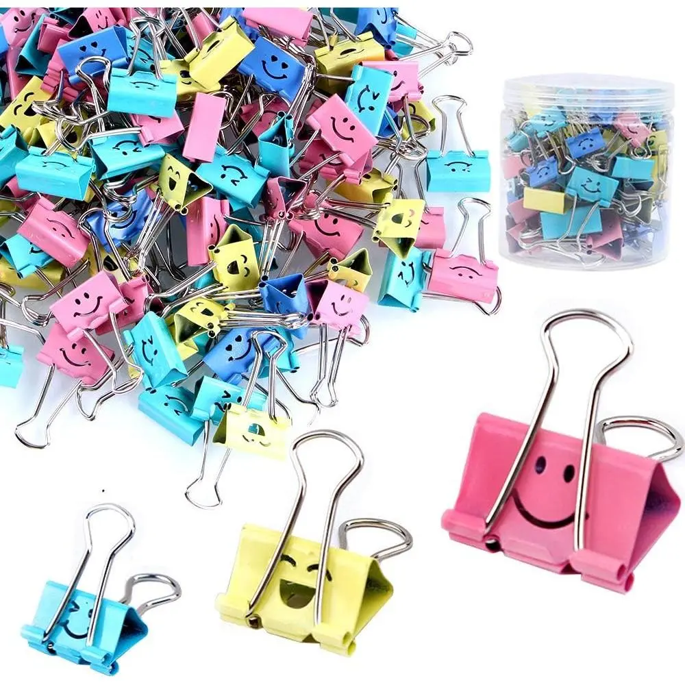 [80pack] Binder Clips, Paper Clips,Paper Clamps with Colored Cute Hollow Smiling Face,80 Pcs Assorted Size Clip, for Office,Teacher Gifts and Kitchen