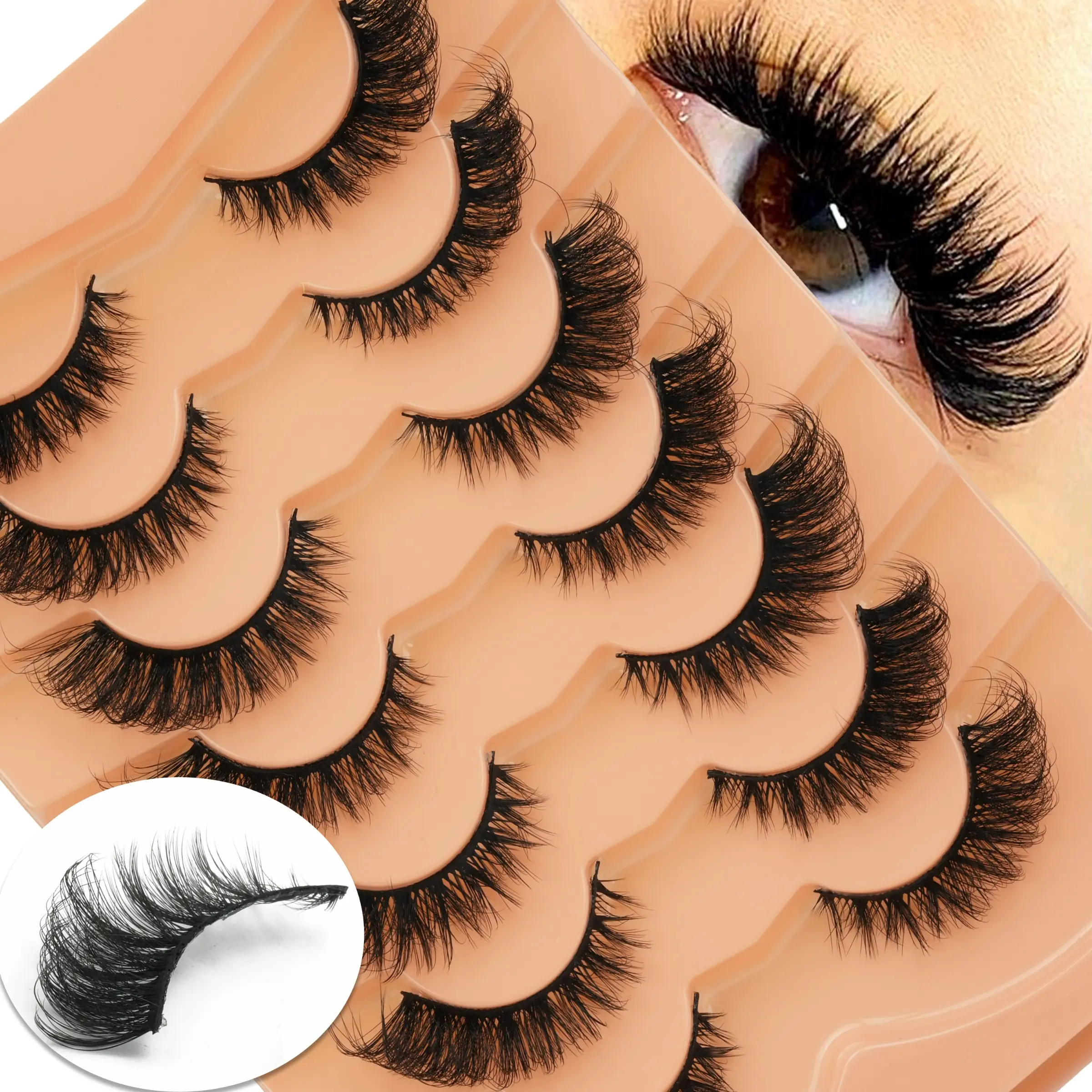 7 Pairs D Curl Dense False Lashes, Long and Curly, Cat Eye Effect, Comic Style, Strip False Lashes, Makeup Product, Extendable and Dense, Eyelash Set