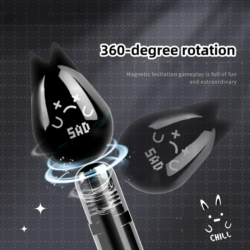 Magnetic Floating Gel Pen, Cute Cat Face Stress Relief Rotating Neutral Writing Pen, 0.5mm Smooth Ink, Fun Office Supplies for Students