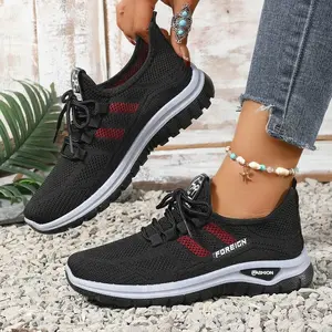 OFIREND Women’s Lightweight Lace-Up Walking Sneakers, Hollow Breathable Mesh Soft Sole Trainers, Rugged Non-Slip Shock Absorb Casual Shoes for Daily Jogging, Shopping & Travel