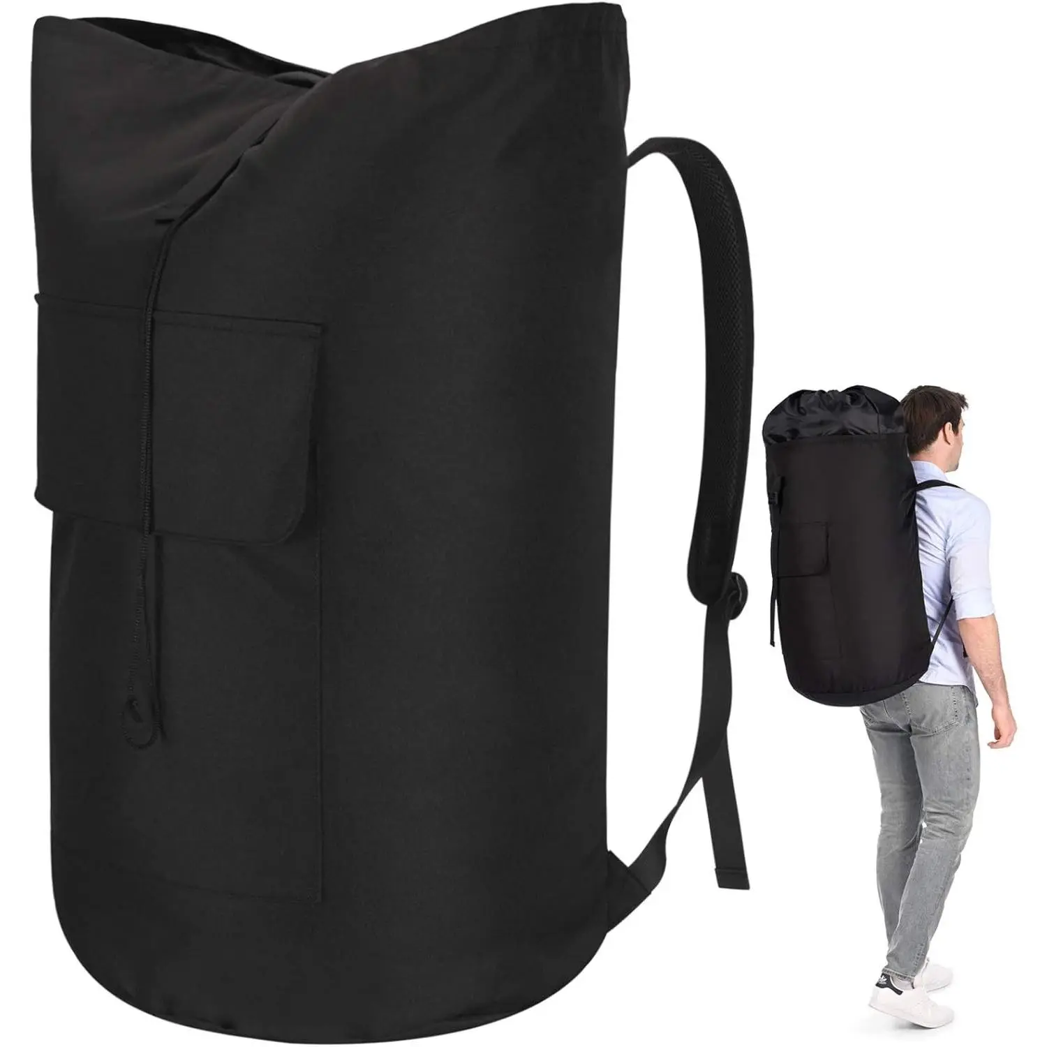 115L Heavy Duty Extra Large College Laundry Backpack, Dirty Clothes Bag with Shoulder Straps, Laundry Hamper Bag with Drawstring Closure for Dorm, Apartment Black