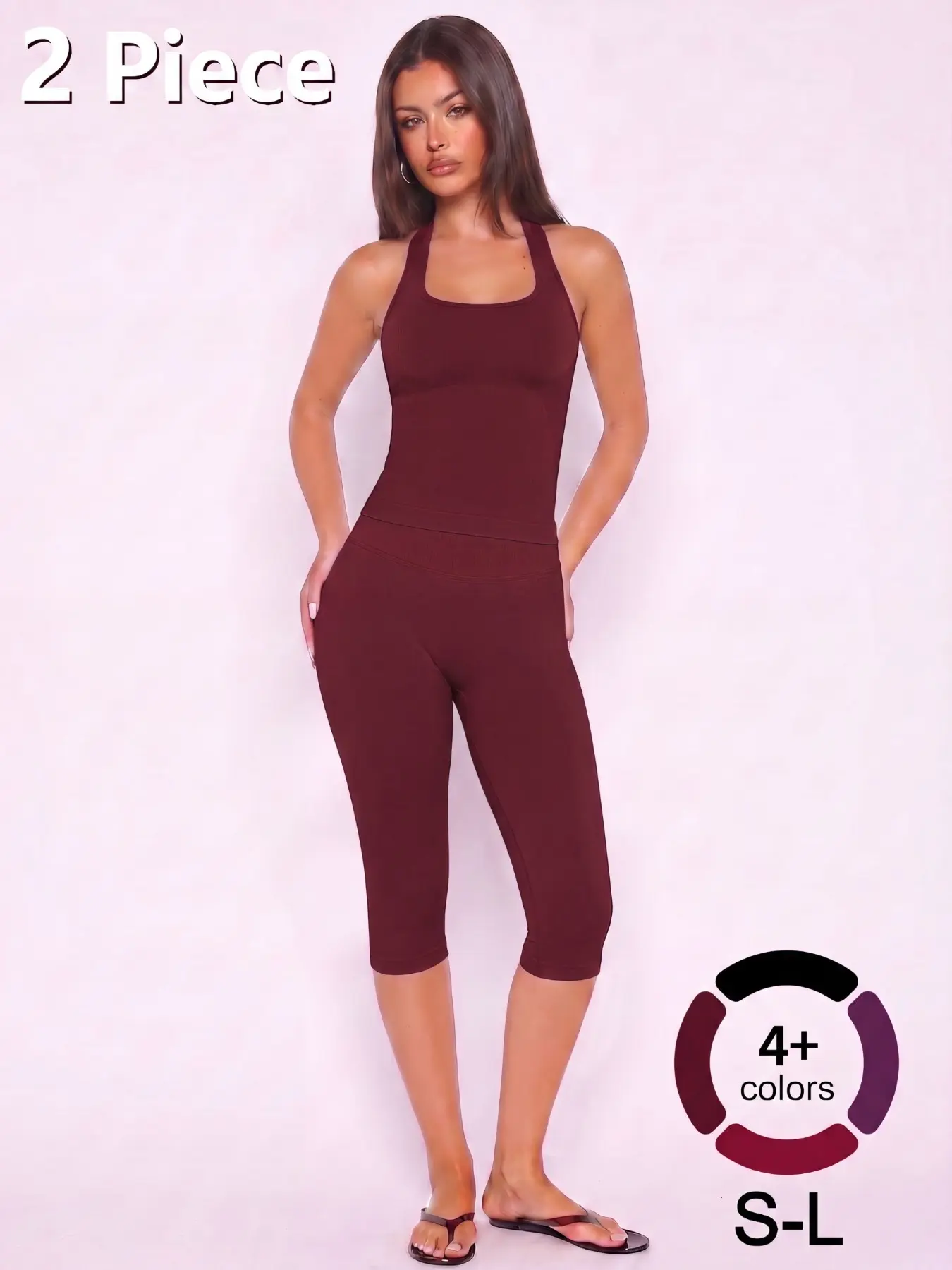 Women's Two-Piece Set, Workout Sets, Activewear Set Solid Seamless Halter Neck Crop Tank Tops Removable Pads, High Waist Capris Yoga Legging Set, Breathable Comfortable Outfits for Yoga Gym Workout Running, Ladies Sportswear for All Seasons