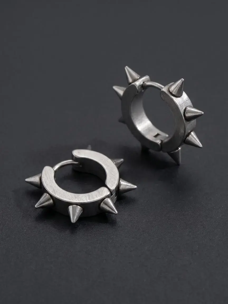 1pair Fashionable Stainless Steel Spiked Decor Hoop Earrings For Men For Daily Decoration Spiky Earrings Statement Hoops Punk Earrings Hoop Jewelry