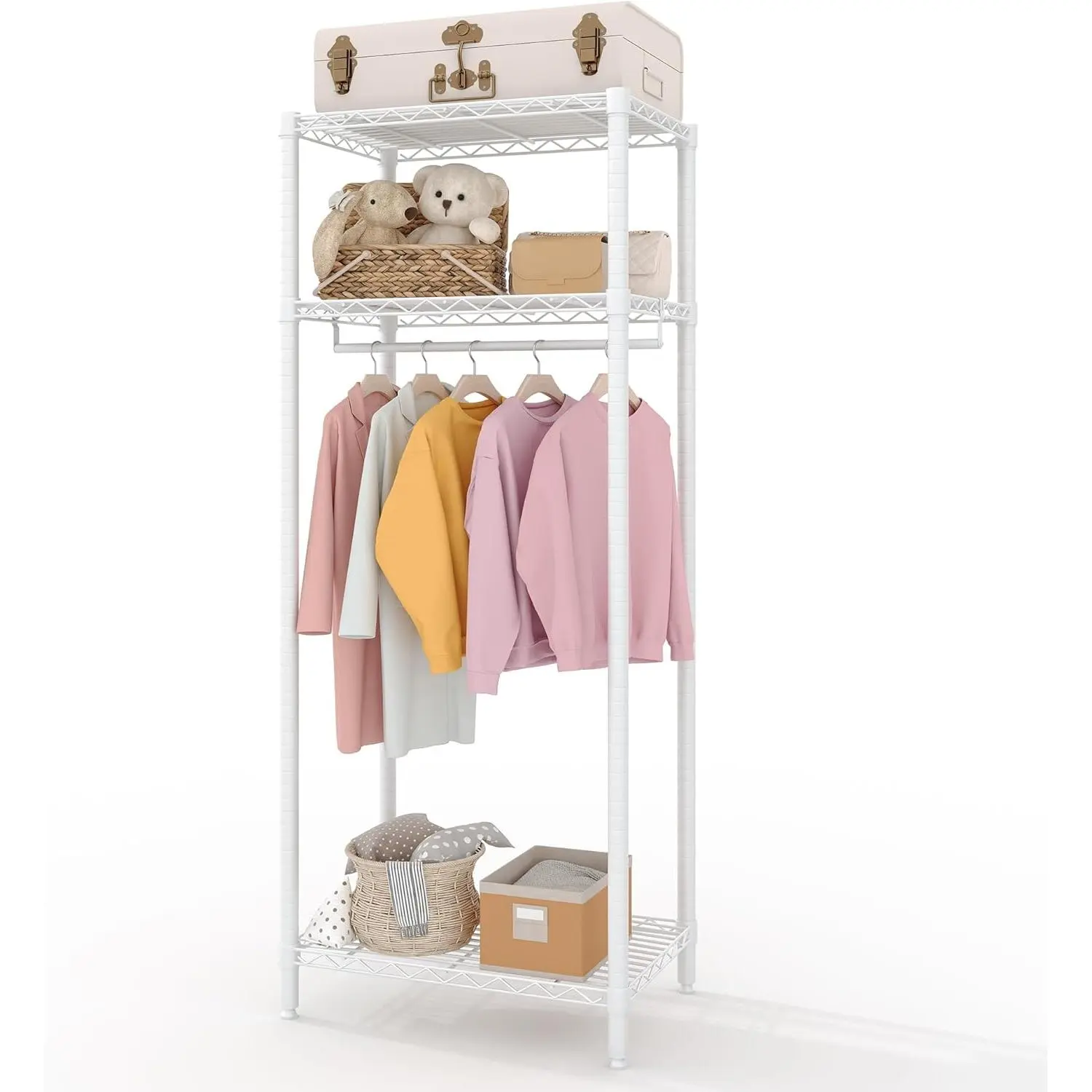 Thick Heavy-Duty Metal Laundry Drying Rack - 3-Tier Freestanding Hanger Closet Organizer with Adjustable Shelves, Collapsible Portable Wardrobe for Small Space/Garage, 684 LBS Max Load, 70.8" H x 23.6" W x 15.7" D, Wire Shelving Drying Racks