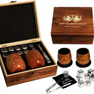 Charred Wooden Bourbon Drinking, 2 Set Cup,Bourbon Gifts for Men, Handcrafted Retirement Whiskey for Dad, Great Whiskey Gifts for Men, Perfect Presents for Boyfriend Father,