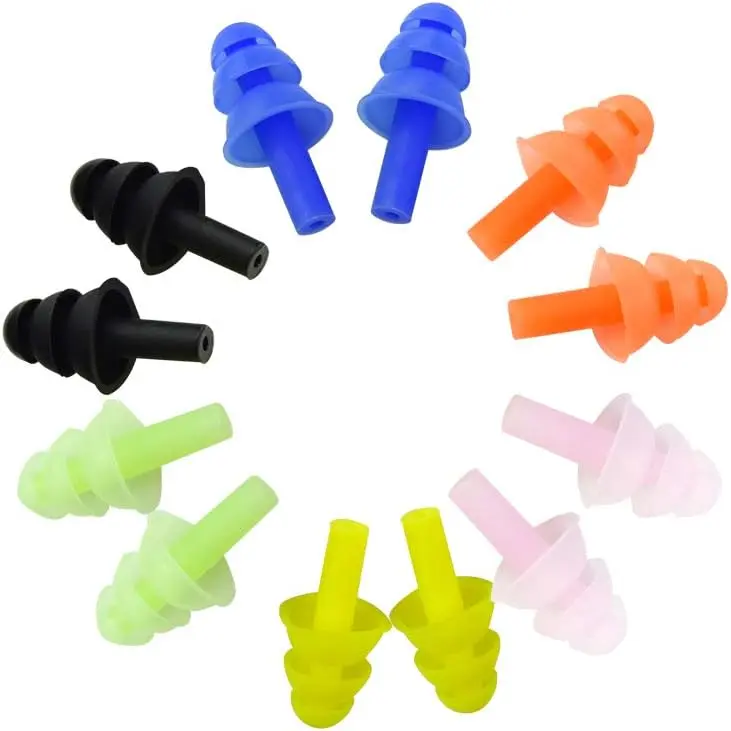 6 Pairs Waterproof Earplugs, Reusable 100% Silicone Swimming Accessories for Adults & Youth - Leakproof Colorful Set with Snug Plug Design for Sleep & Noise Reduction, 100% Silicone Swimming Earplugs