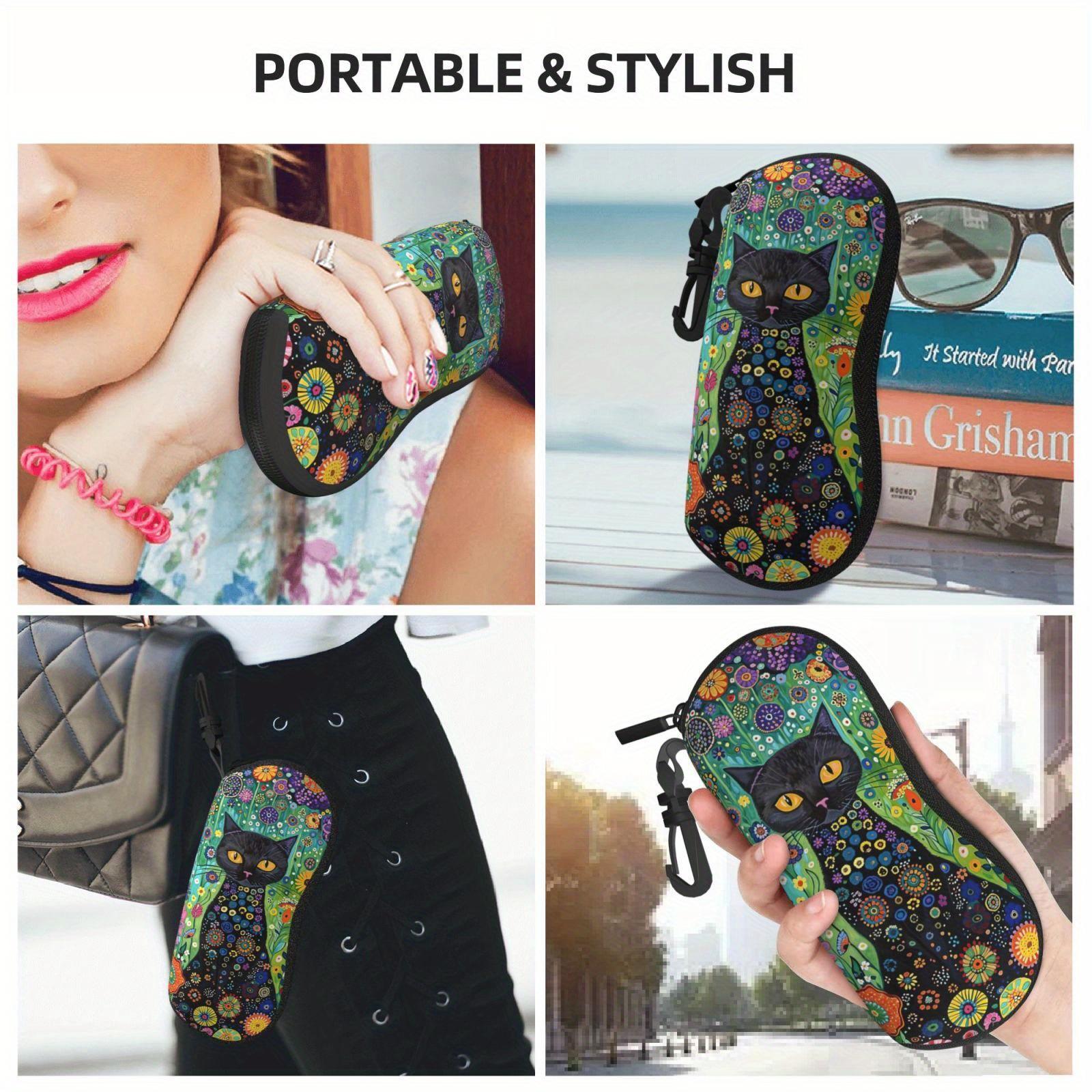 Black Cat Printed Glasses Case Portable Storage Box for Women Daily Use Perfect Gift for Her