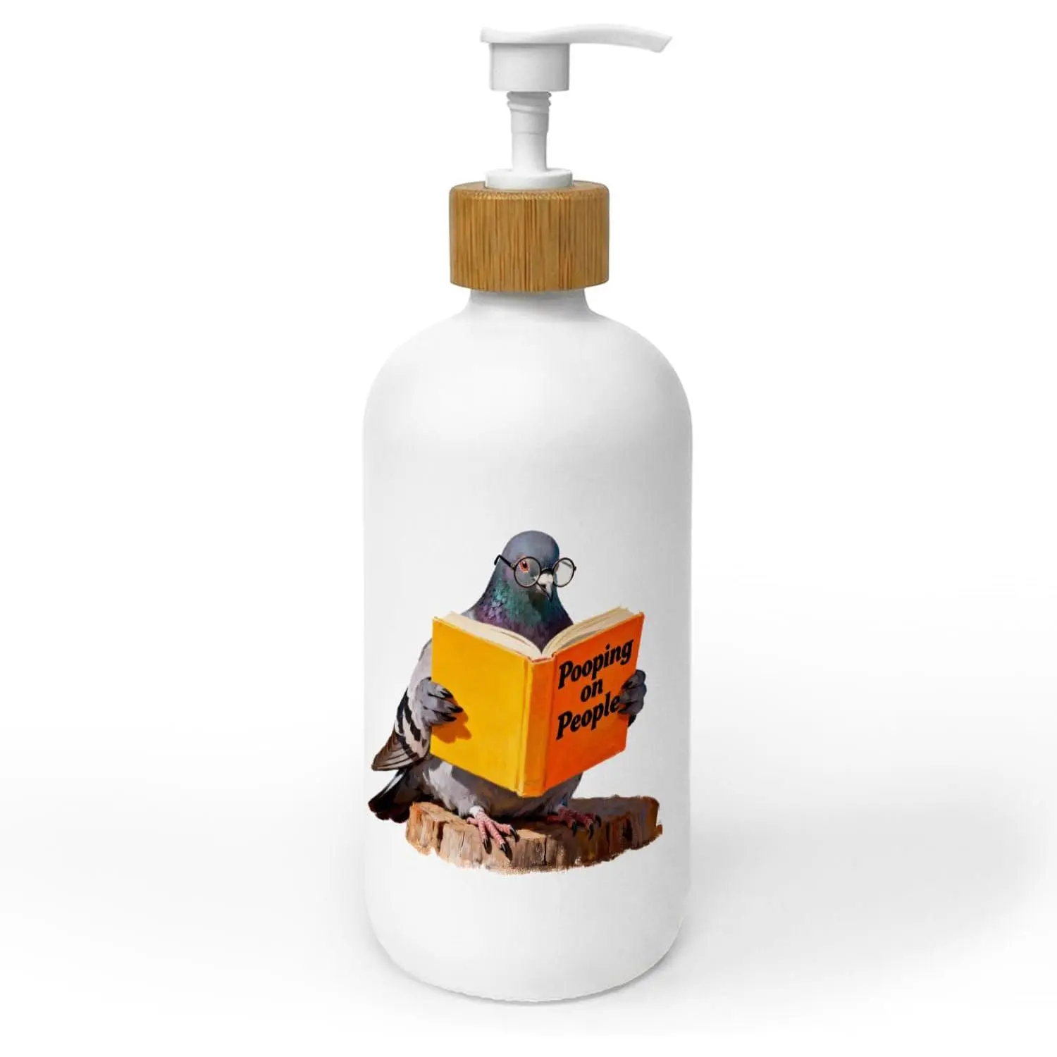 Funny Pigeon Bathroom Soap Dispenser, Pigeon Poop Glass Soap Dispenser, Pigeons Gifts Refillable Handsoap Pump Bottle for Bathroom Washroom Countertop