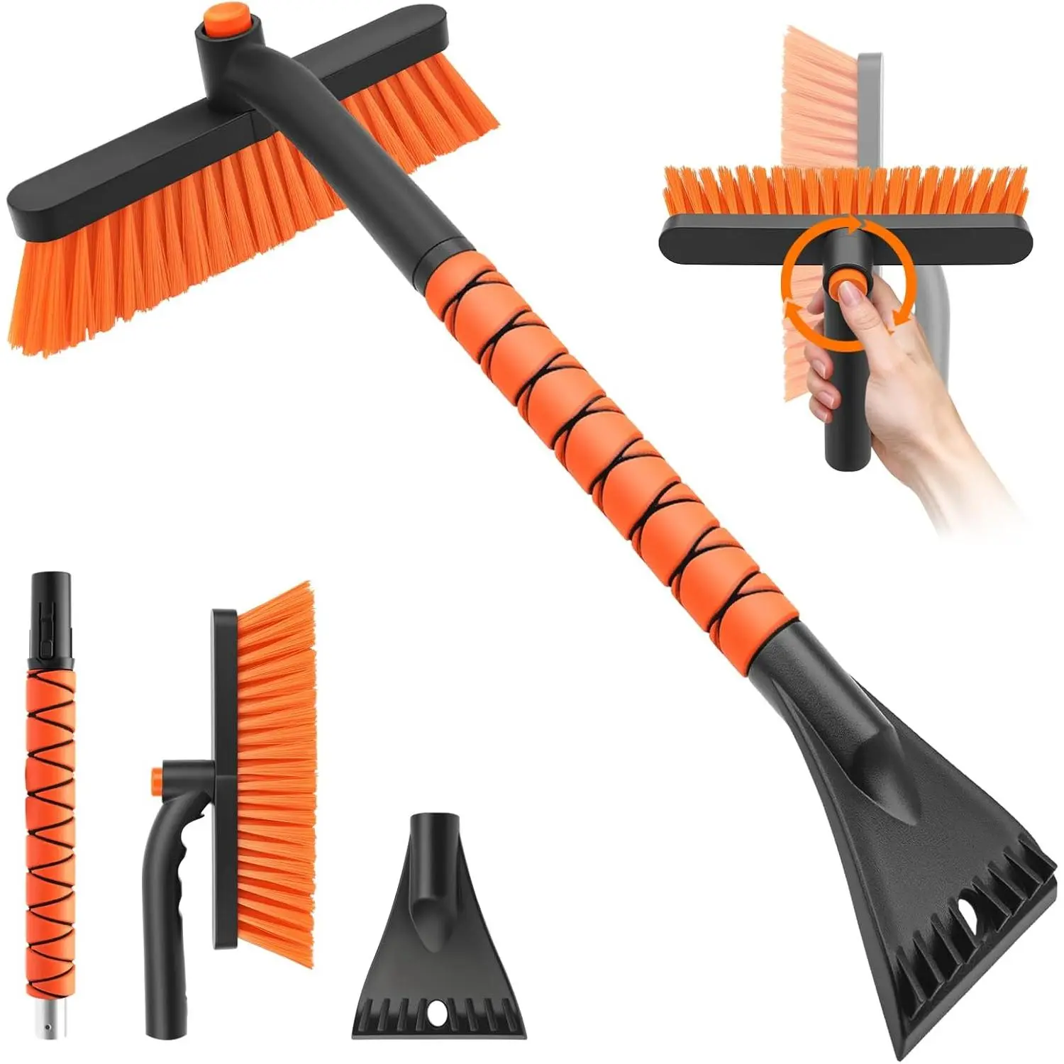 Snow Brush and Ice Scrapers for Car Windshield, Detachable Snow Remover for Cars Foam Grip and Rotatable Brush Head Snow Scraper for Car Trucks Winter Cars Accessories (Orange)