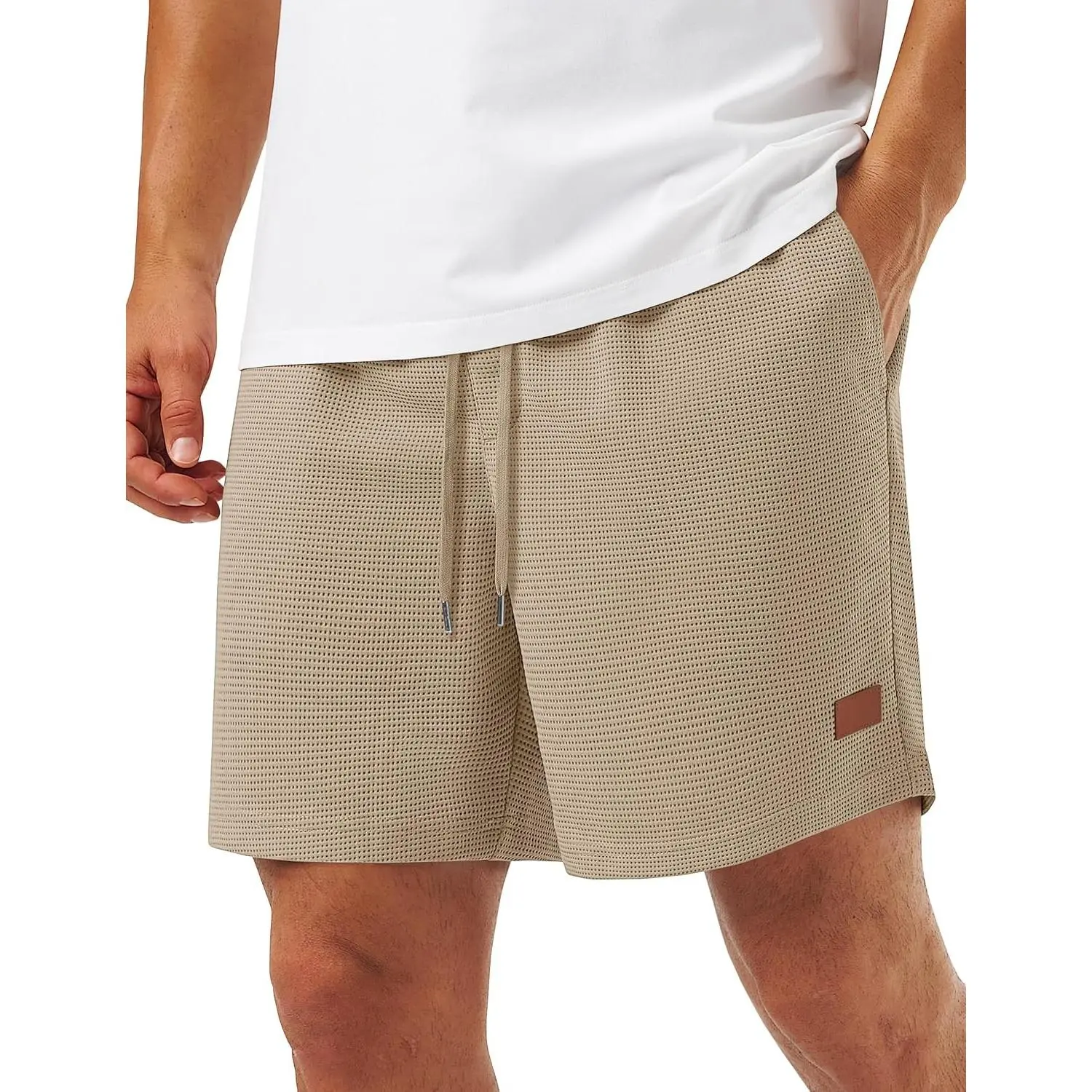 Men's 5" Waffle Casual Shorts Elastic Waist Drawstring Summer Beach Sweat Shorts Moisture WickingGift