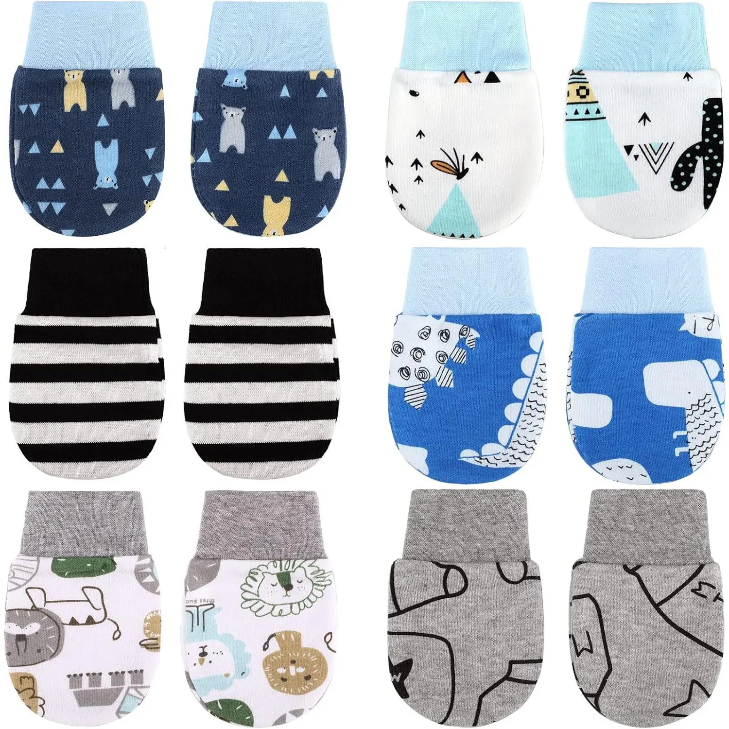 6 Pairs Newborn Baby Mittens No Scratch Gloves Infant Toddler Anti Scratch Essentials Unisex Cotton  3-9 Months Girls Boys (Gray Series, Cool) New model