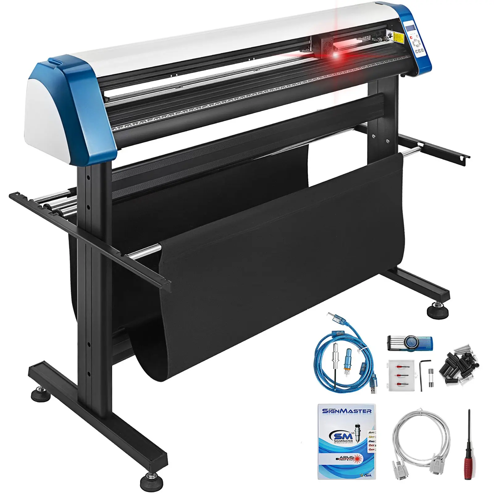 VEVOR 53-Inch Automatic Contour Vinyl Cutter Plotter with LED Display, 110V, 44.09 lbs, Adjustable Double-Spring Pinch Rollers, Optical Eye, Force & Speed Adjustment, Signmaster Software, Floor Stand (59.84x24.81x43.31 in)