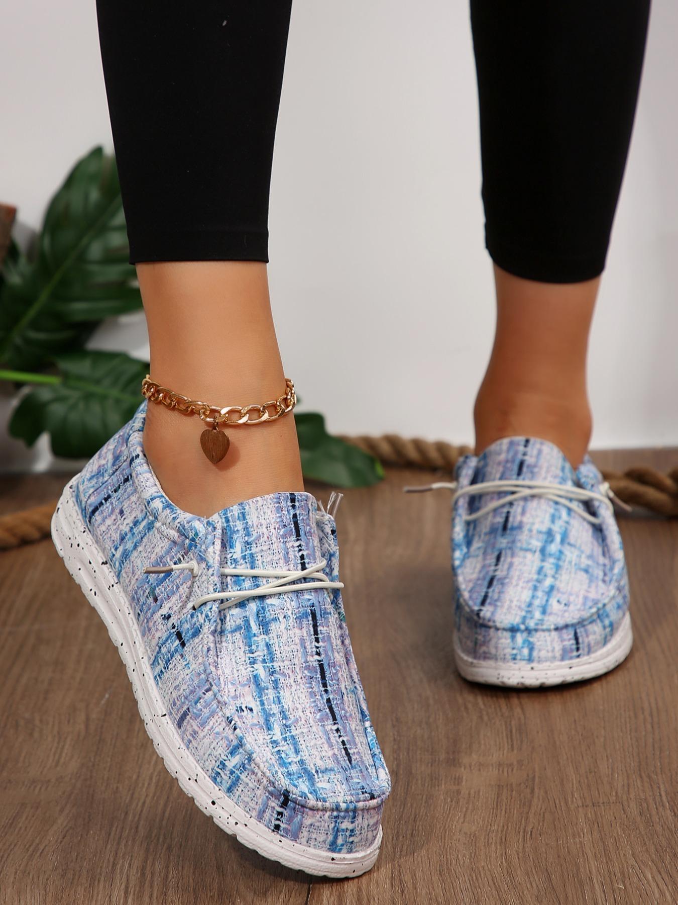 Women's Fashionable Plaid Pattern Lace Up Low Top Sneakers, Walking Shoes, Casual Comfortable Round Toe Shoes for Daily Wear, Female All-match Shoes for Daily Wear