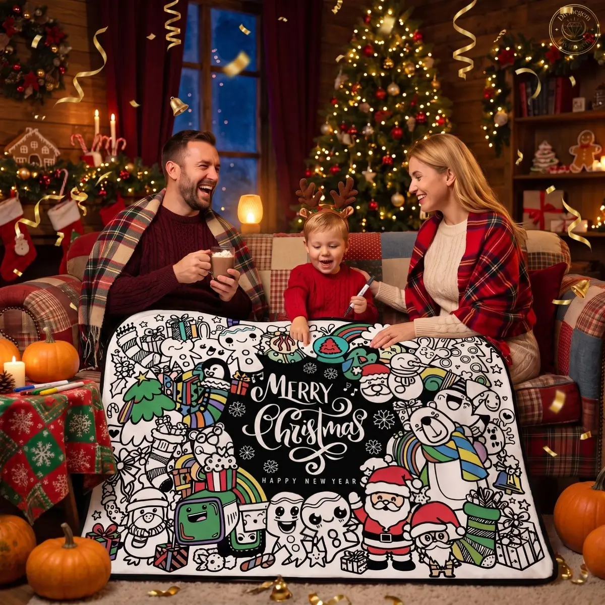 Kids' Christmas DIY Coloring Sherpa Fleece Doodle Blanket - 40in*55in Pre-Printed Crafting Throw, Reusability Feature, Parent-Child Activity Accessory, Holidaygifts for Festive Gatherings