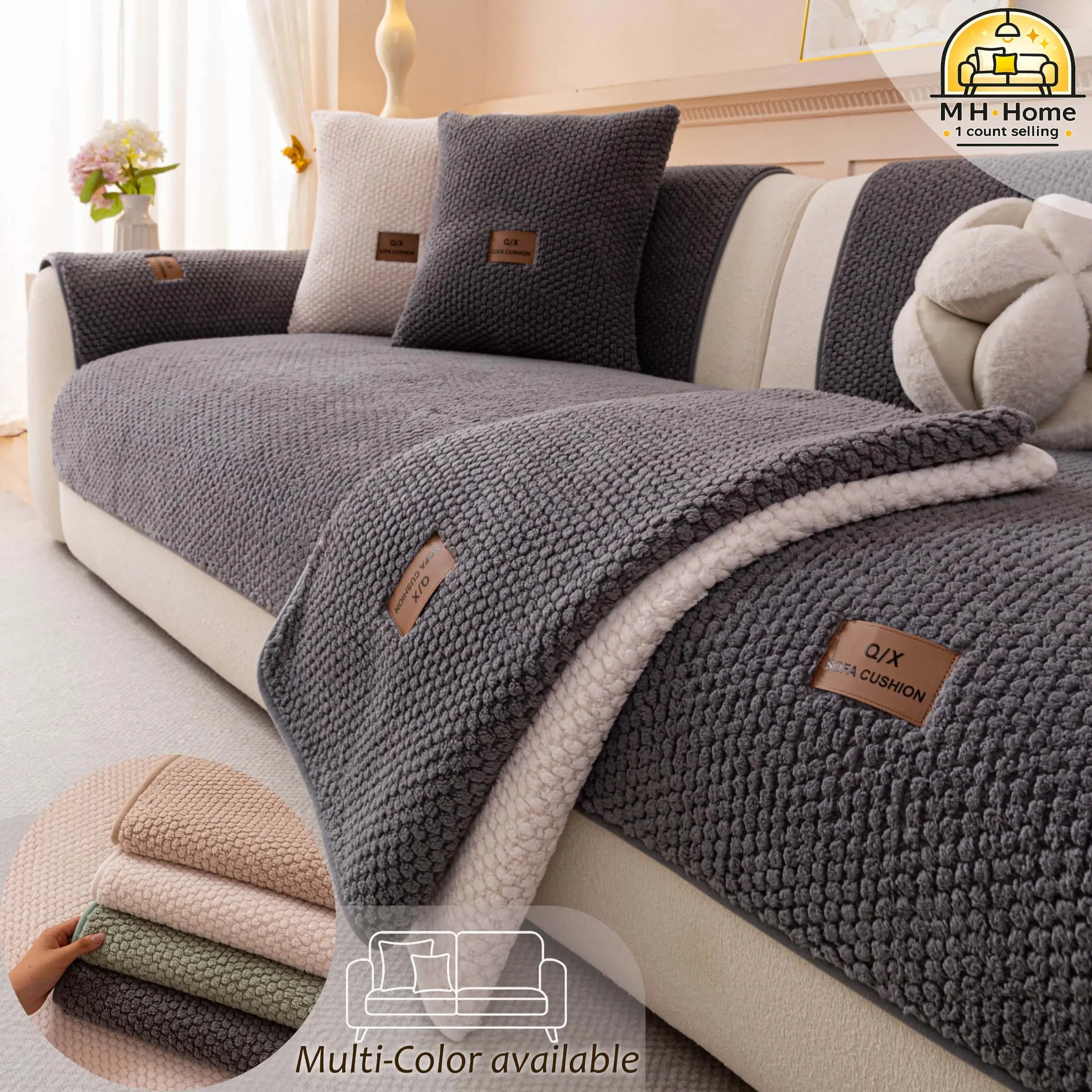 Plush Couch Cover, Soft Chenille Sofa Seat Pad with Multi-Color Options, 1 Piece Machine Washable Furniture Mat, Pet-Friendly Non-Slip Sofa Cover for Sectional, Loveseat & 3-Seater Couch, Washable Couch Covers