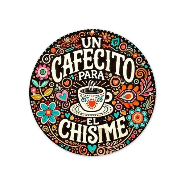 8in x 8in Metal Mexican Otomi Floral Heart Eye Sign - "Un Cafecito Para El Chisme" Quote, Black Background, Hispanic-Inspired Latina Coffee Bar Wall Mount Decor, Vintage Rustic Home Supplies Plaque, Casual Universal Decoration, US Local Shipment, Customiz