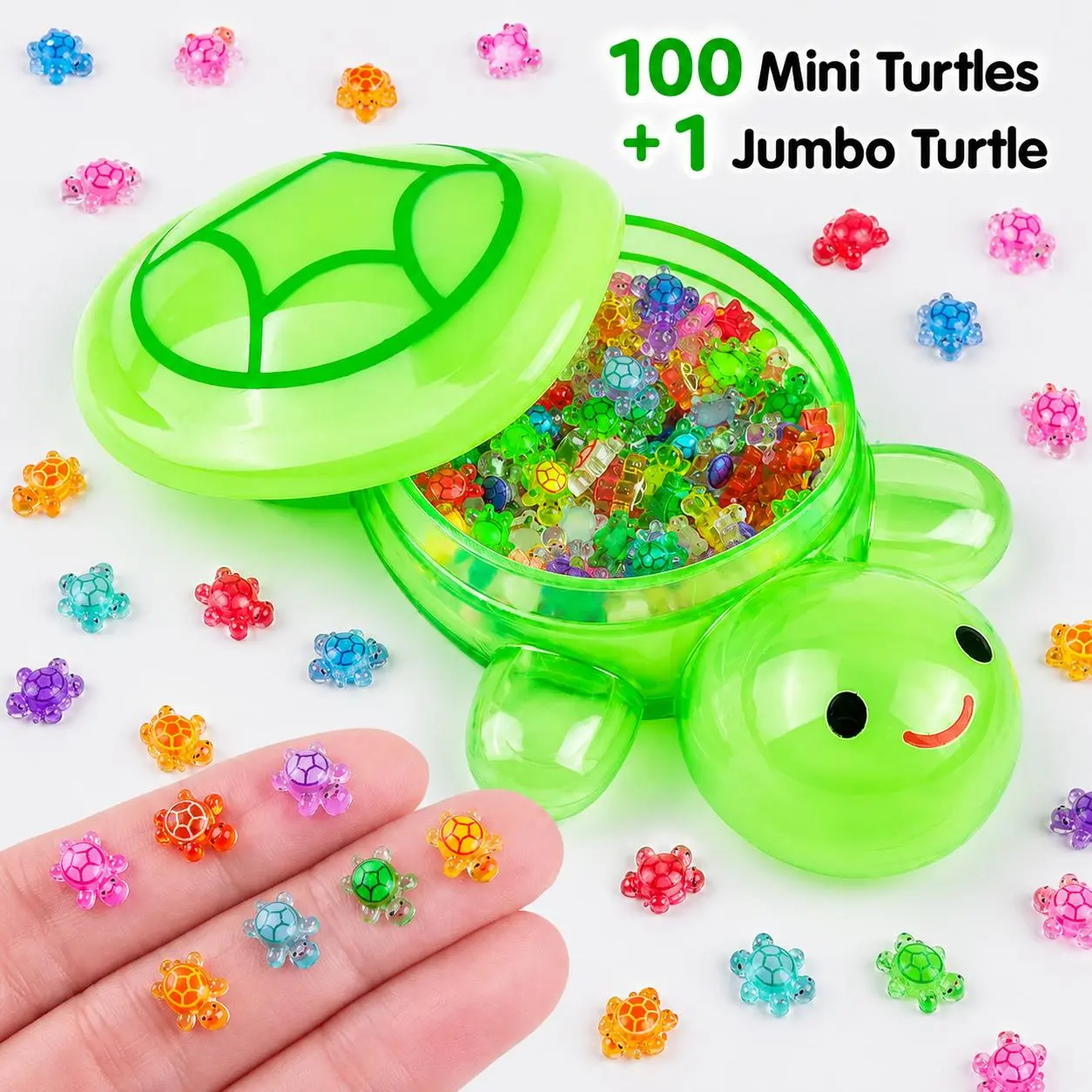 100+1 Pieces Whimsical Glow-in-Dark Resin Figurine Set - 1 Large 4.5-in Turtle, 100 Tiny 0.35-in Turtles for Decorative Fairy Garden, Aquarium, Home Decor (Indoor Leisure Recreation Accents)