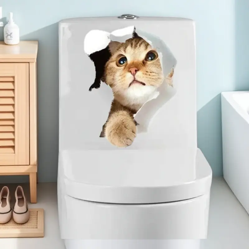 3D Cartoon Cat Wall Stickers, Self-Adhesive Removable Waterproof Decals, Moisture-Proof Kitchen Bathroom Decor, Eco-Friendly Peel & Stick Design for Multi-Surface