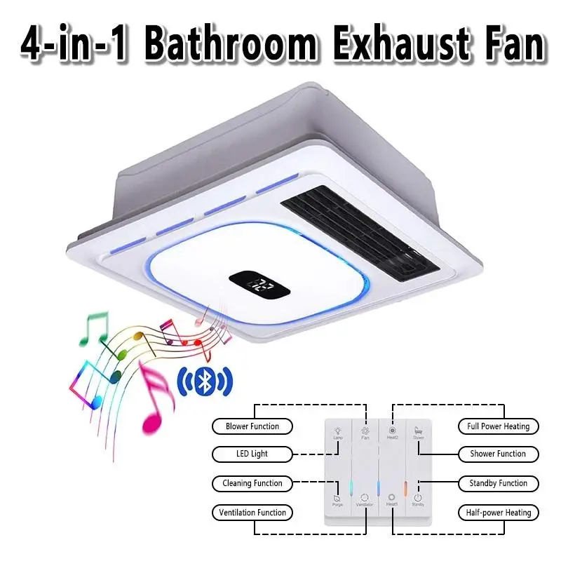 4-in-1 Smart Bathroom Exhaust Fan –1800W Dual Heater +Vent +Light +Music 180CFM