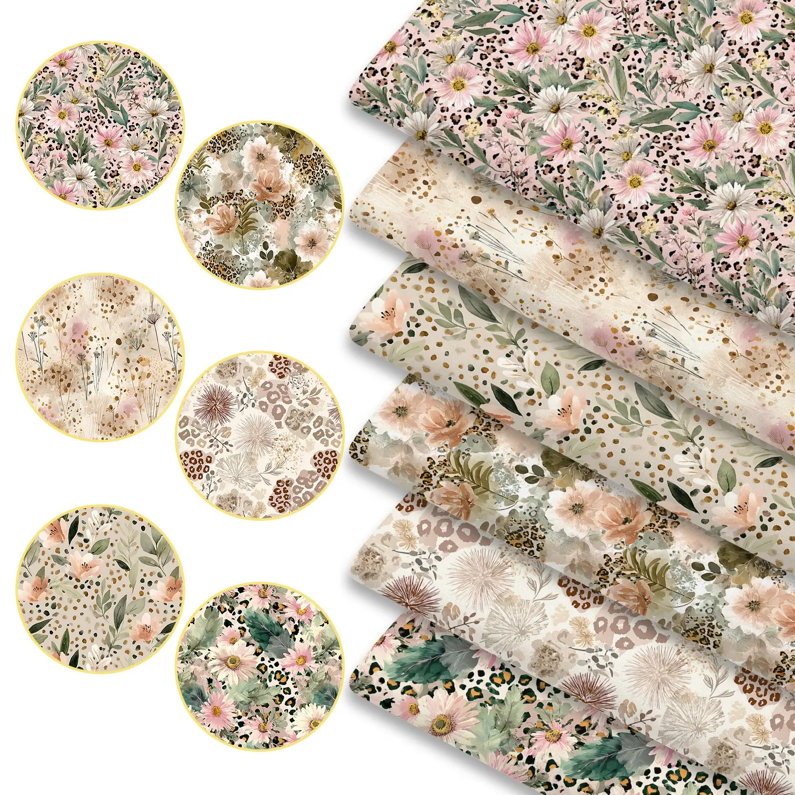 6pcs Pastel Leopard Print Aesthetic Fabric Bundles, 45cm*50cm/17.72in*19.69in Macaron Wild Animal Pattern Fabric Squares for Bedding, Tablecloth, Bags, Masks, Hats, Headbands, Pillowcases Fabrics