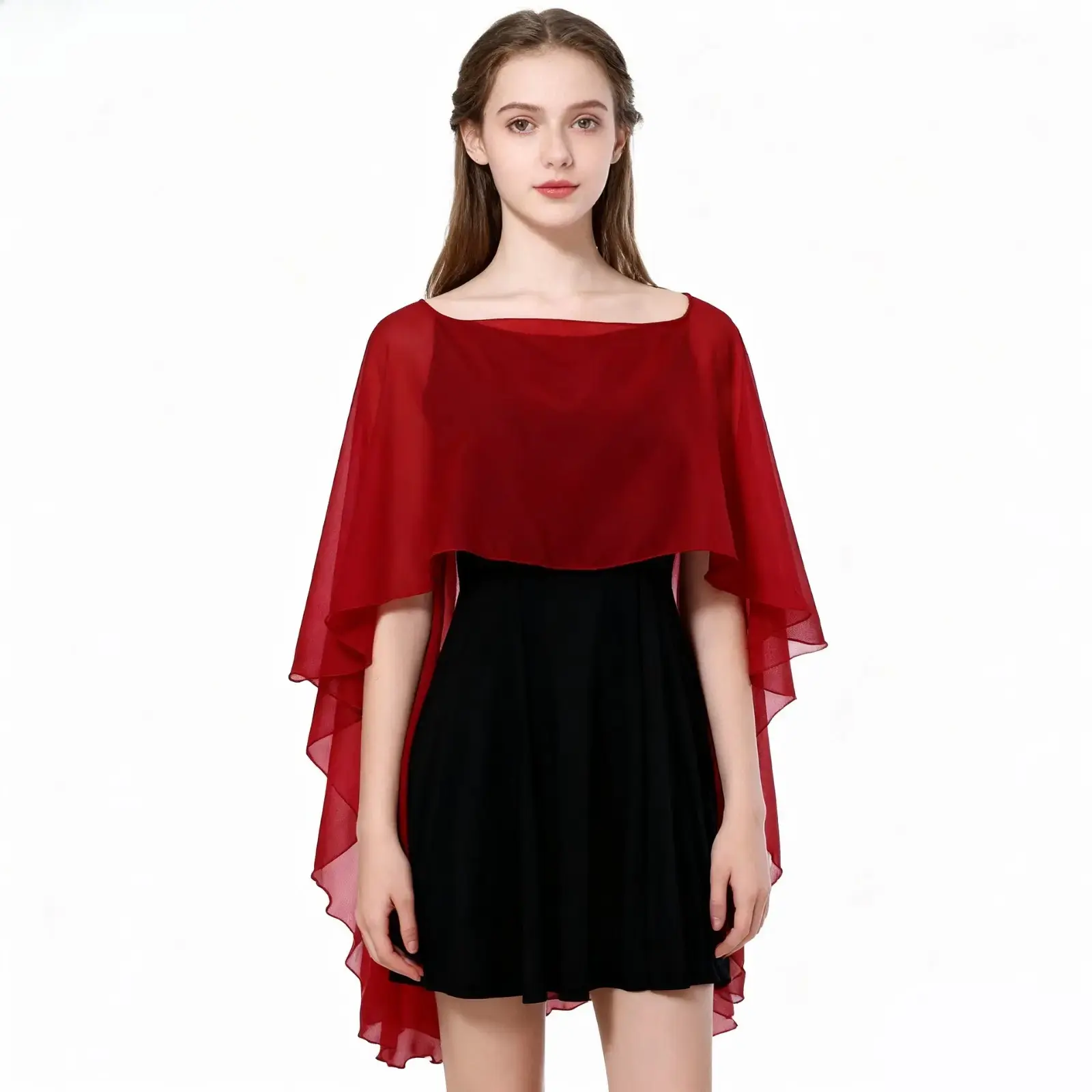 Women's Pull-On Chiffon Poncho Shawl Cloak - Lightweight, Breathable, Flowy Sheer Loose-Fit Swimsuit Coverup with Extended Sunscreen Arm Covers, Summer Beach Casual Outerwear, Cape, Female