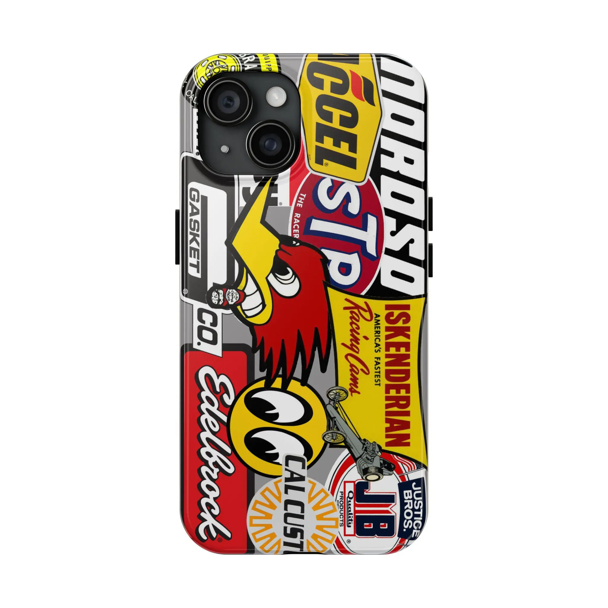 Speed Shops Aftermarket Stickers Silicone Rubber Phone Case - Polycarbonate Tough Cover Shell, Fade Resistant Durable Stylish Protection for Hot Rod Enthusiasts, Multi-Model Fit for iPhone 17-11 Pro Max/Plus, Samsung Galaxy S23-25, Smartphone, Handheld
