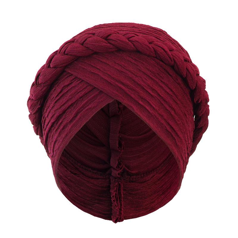 Fashion Braid Turban Hat, Solid Indian Style Pleated Bonnet for Women