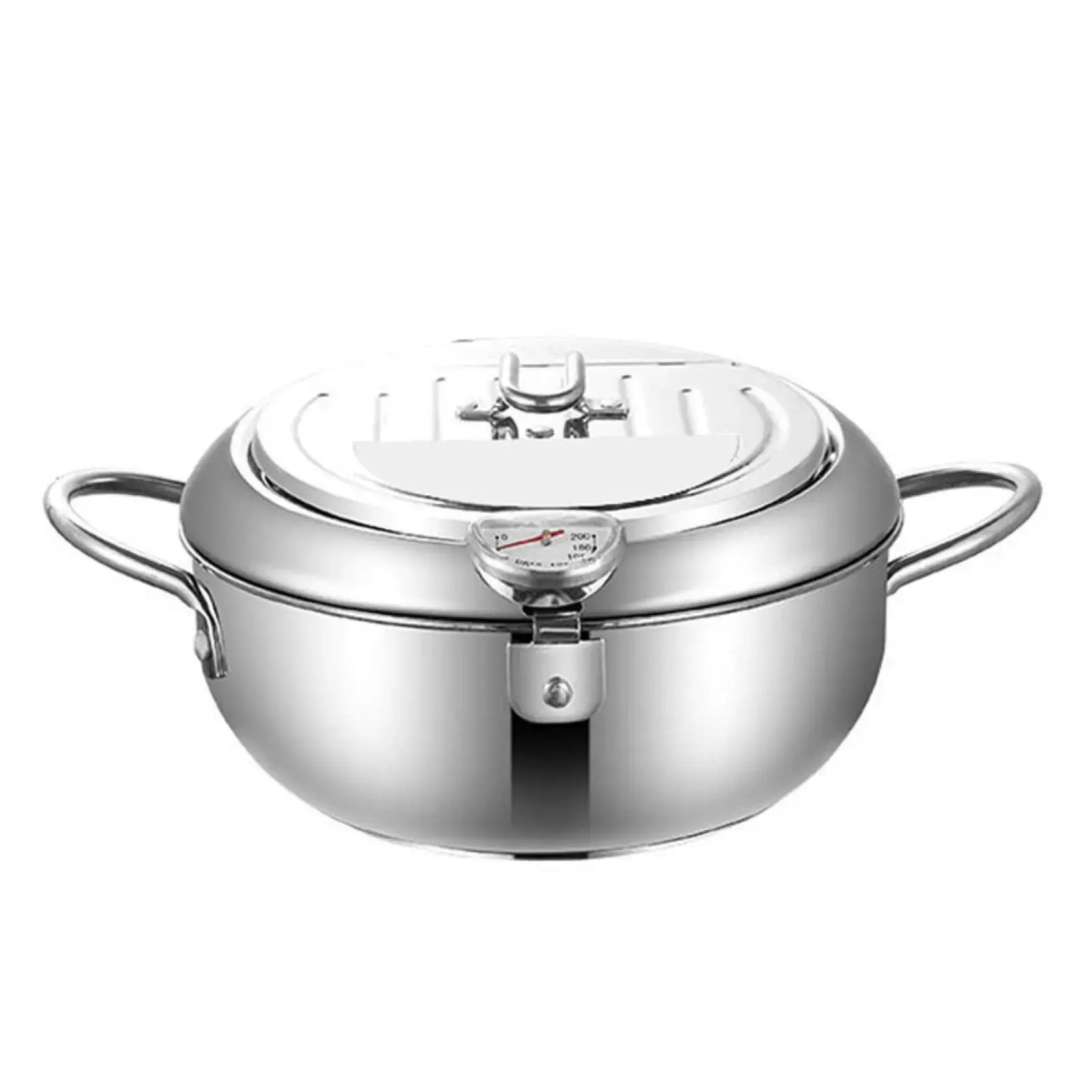 Deep Fryer Pot 304 Stainless Steel 3.4L, Japanese Tempura Fryer with Thermometer, Oil Filter Rack & Lid for Stove or Induction Cooker