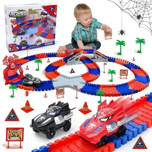 212PCS DIY Spider Racetrack Toy Set, 212 PCS Bendable Glow Track with 2 Spider Cars, Flexible Build STEM Racing Toys for Kids Ages 3-12, Fun Spider Gifts for Boys & Girls