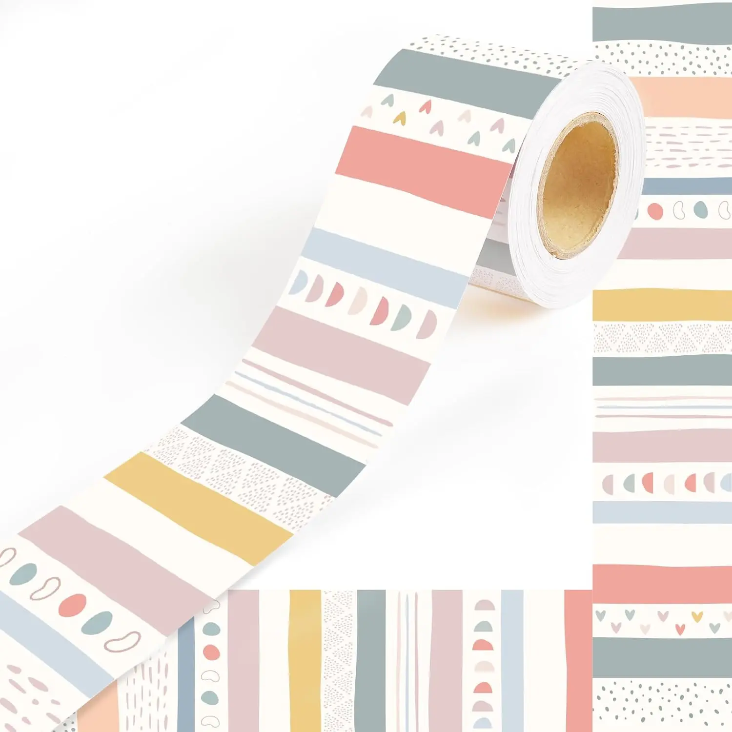 50ft Boho Bulletin Board Border Pastel Classroom Decor Rainbow Bulletin Border Roll Stripe Polka Dot Border Trim for Teacher  to School Supplies Bulletin Board Classroom Door Wall Chalkboard Decor