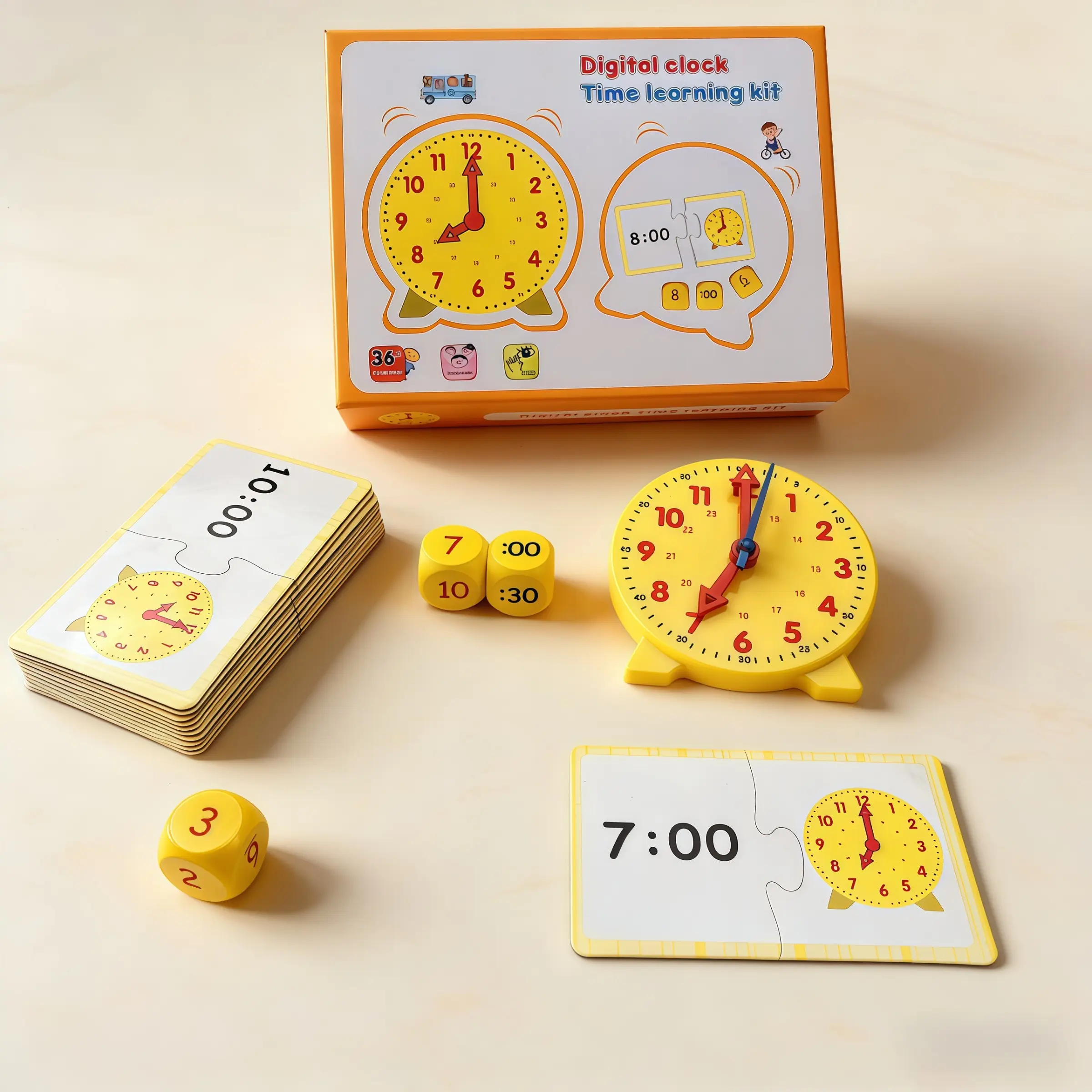 Montessori Clock Teaching Aid Set, Stem Education Toy, Interactive Time Learning Cards, Wooden Educational Toy for Kids